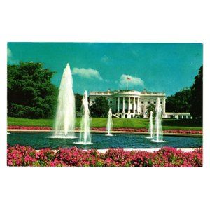 Vintage Postcard White House Water Fountains Presidential Home Gardens